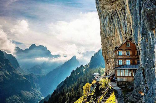 Ascher Cliff Switzerland Mountains Cloudy Sky