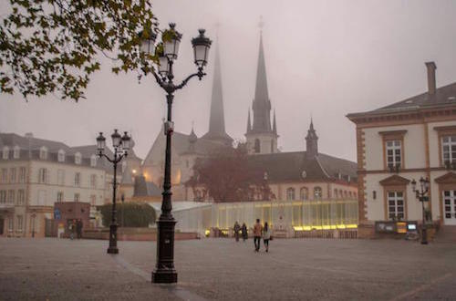 Guillaume Place in Luxembourg Street Lights Grey Sky