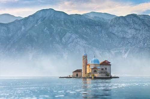 Lady of the Rocks in Montenegro Mountains Lake